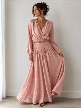 🌸 Free People Blush Pink Textured Wrap Blouse | Boho Chic Crop Top 🌸